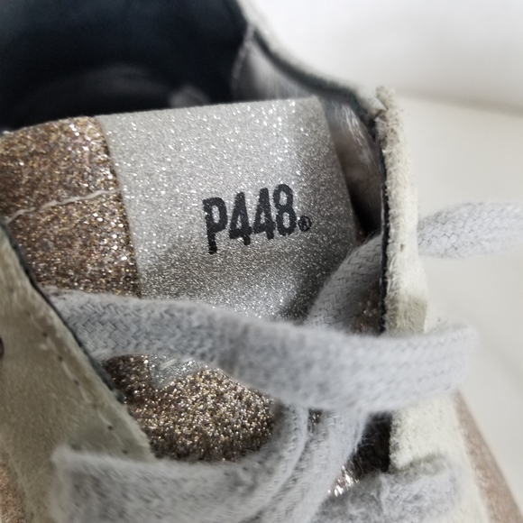 P448 John W Sneakers Leather Glitter Low-Top Calf Hair Trainers Womens Size 7 - Picture 8 of 15